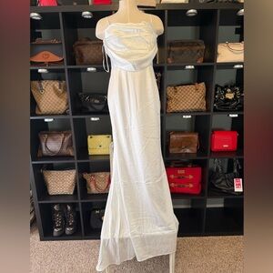 Lulu's White Maxi Dress with Button Detail and Train
